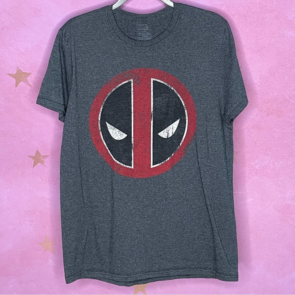 Deadpool Marvel Comics Icon Face Distressed Logo T Shirt Large